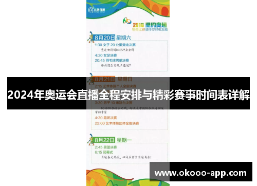 2024年奥运会直播全程安排与精彩赛事时间表详解